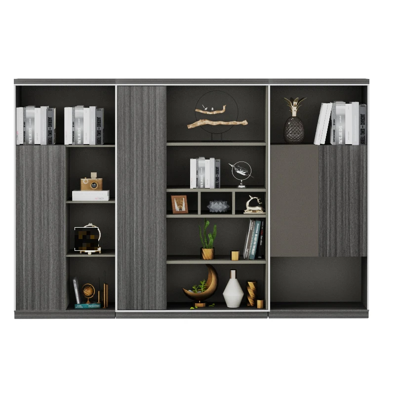 Minimalist Grey Wood Futuristic Office Display Cabinet