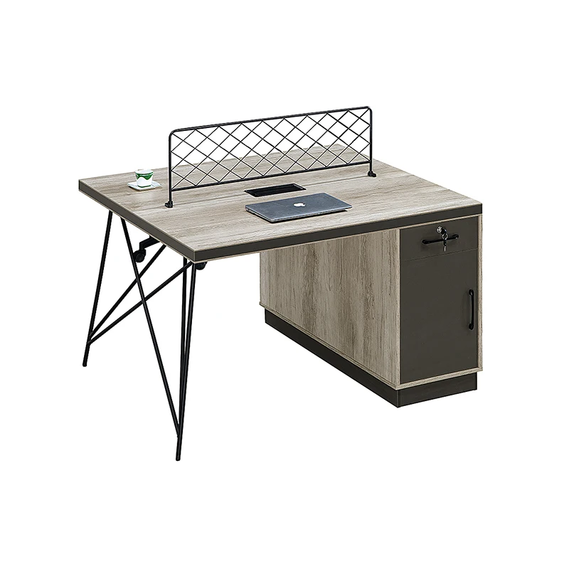 Customized professional Modern industrial-style staff desk with iron screen and storage