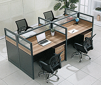 Factory Direct Sale Light reddish-brown dark gray 4 person desk with separate storage