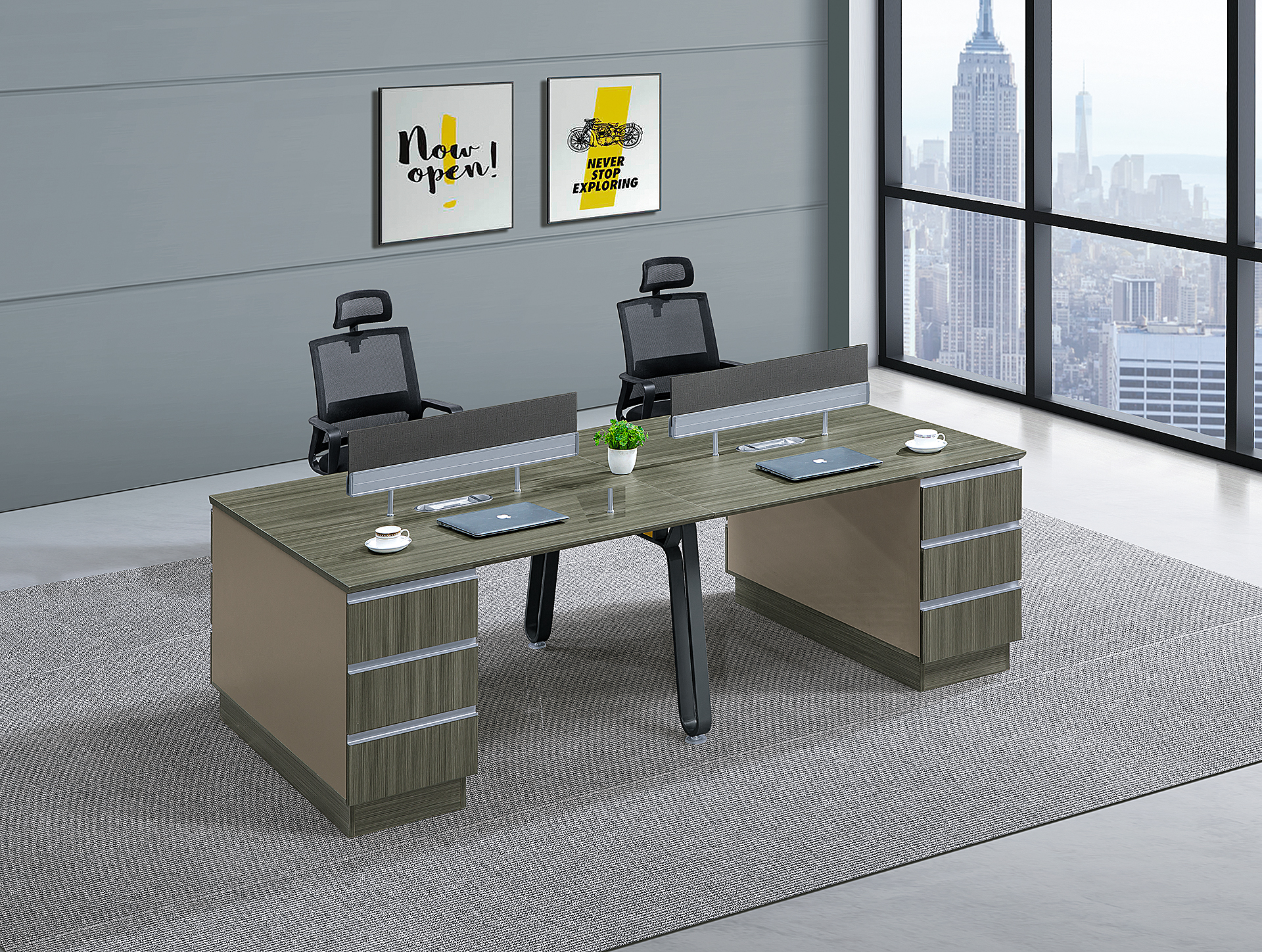 Factory Direct Sale Green premium light luxury staff desk with screen
