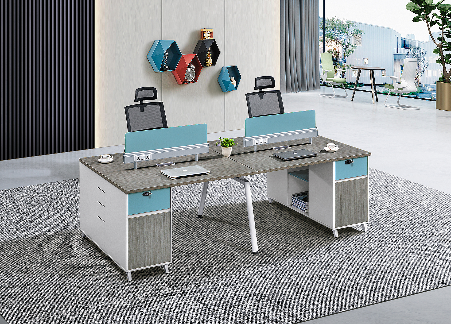 Factory Direct Sale Modern simple and fresh style staff desk for 4 people