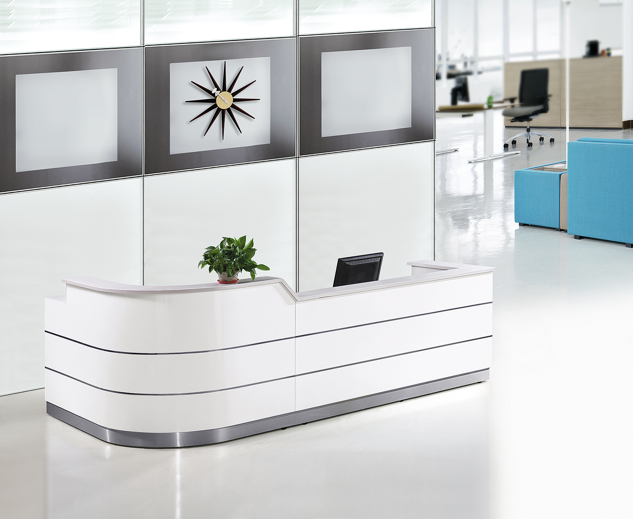 Hot sale high quality White simple line decoration reception desks for office furniture