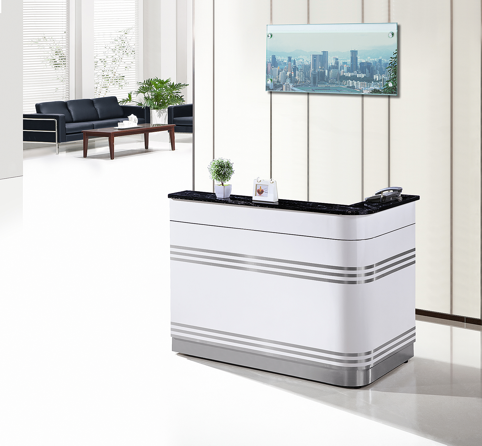 Customized professional white sleek big and small reception tables suppliers