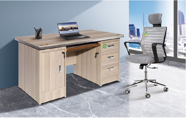 Wood Top Computer Desk with File Cabinet Brown White 1+1
