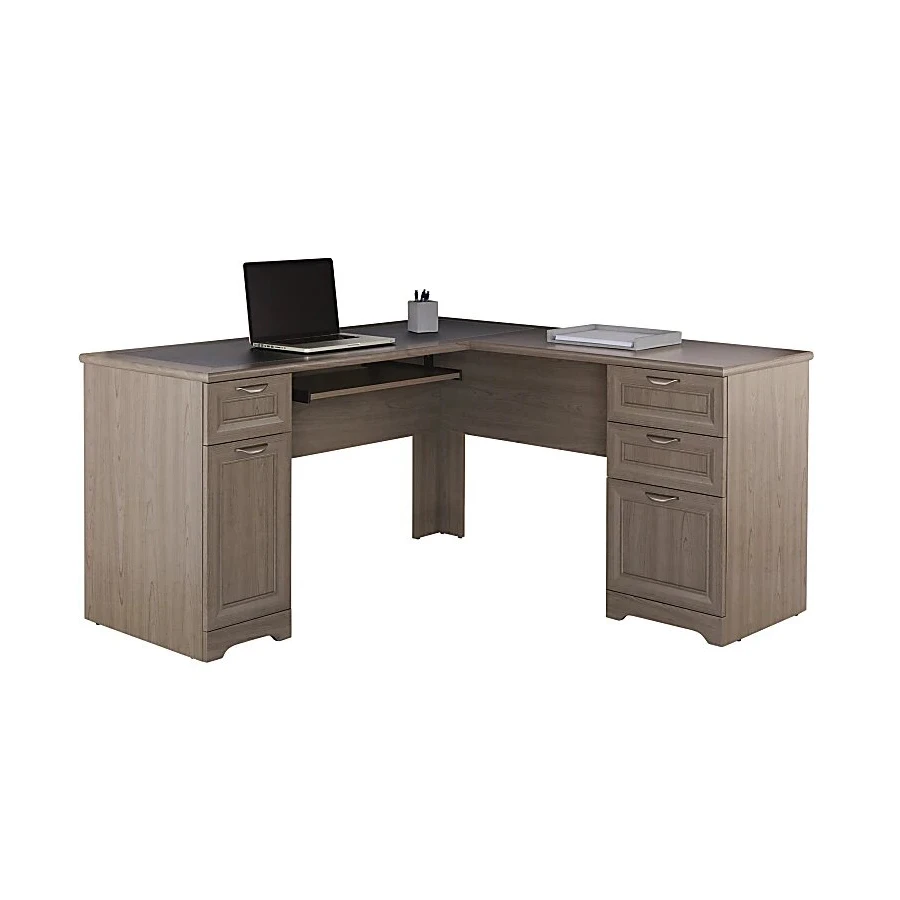 Burlywood L-Shape Corner Desk with Storage and Drawers for CEO