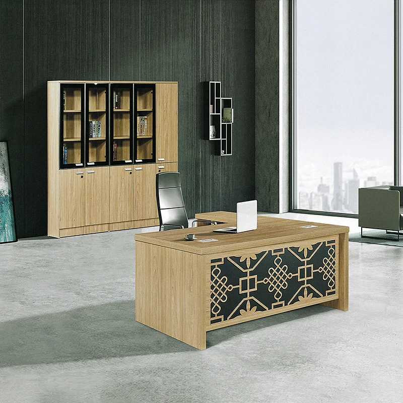 Apricot elegant durable CEO desks with exquisite patterns for wholesales
