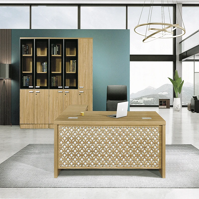 Classic apricot exquisite patterns L-shaped executive desks for wholesales